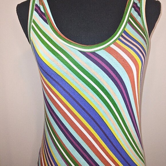 CALVIN KLEIN STRIPED TURQUOISE & MULTI COLOR SLEEVELESS TANK MAXI DRESS - Picture 3 of 6